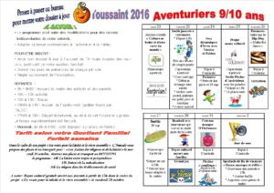 vacances de la Toussaint 2016 9 à 10 ans